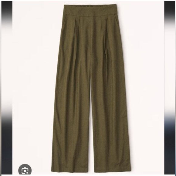 Abercrombie Linen Blend Pleated Wide Leg Pants Size M Green Neutral Minimal Work - Picture 9 of 9